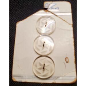 Vintage Ultra Kraft 3 Translucent Clear Round With Star Hard Plastic Buttons